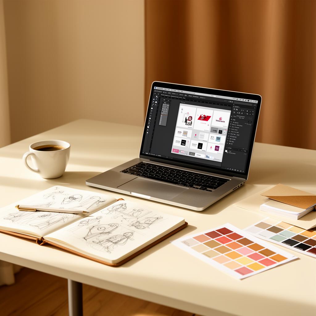 Designer workspace with brand materials